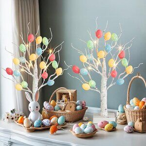 NEW 22" Easter Tree Lighted Tabletop with 36 Cracked Egg